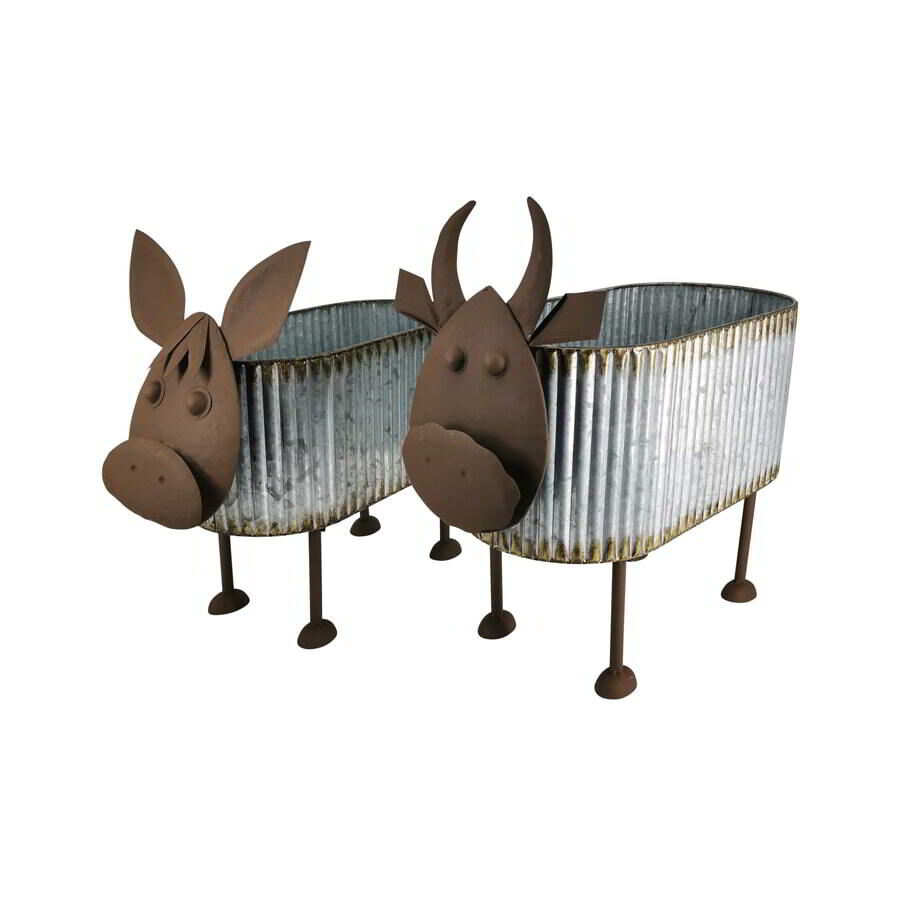 Willow &amp; Silk Set/2 Nested Cow Planters 43x21x45/38x19x40cm