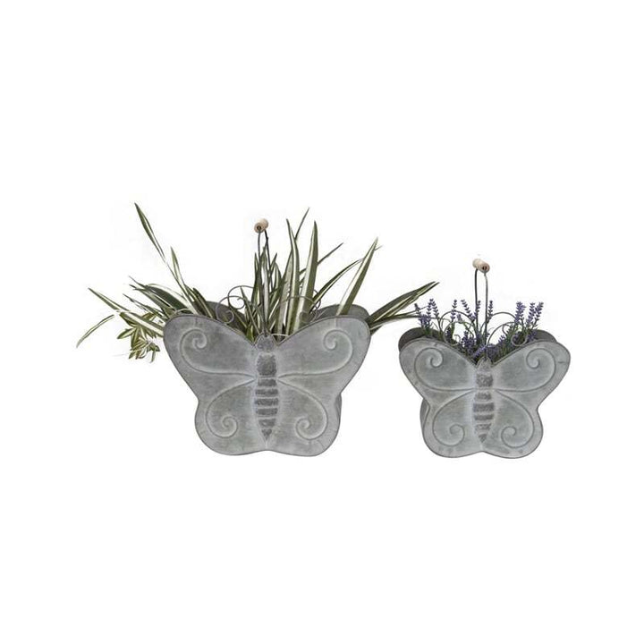 Willow &amp; Silk Nested 37.5/30.5cm Set of 2 Butterfly Metal Planter w/Handles