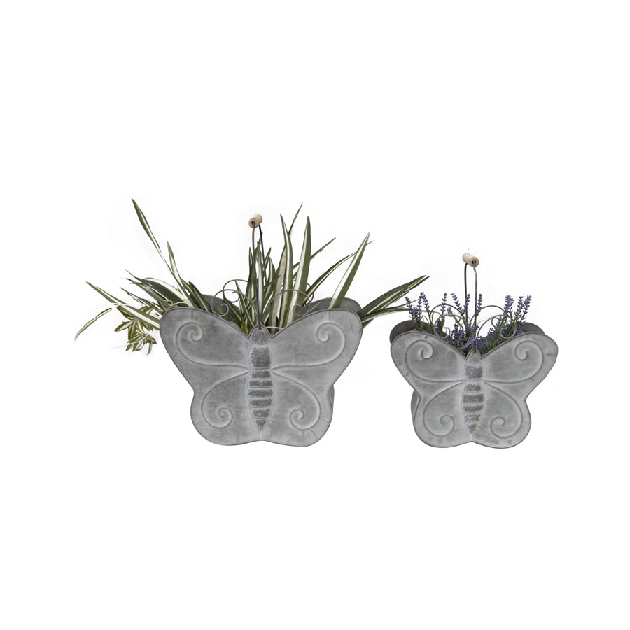 Willow &amp; Silk Nested 37.5/30.5cm Set of 2 Butterfly Metal Planter w/Handles