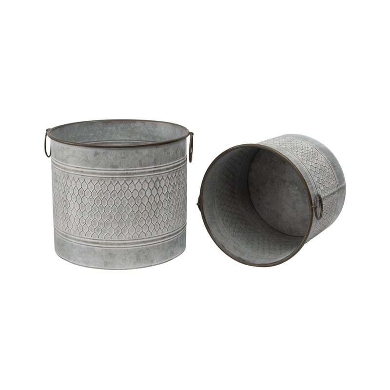 Willow &amp; Silk Nested 34cm/28cm Set of 2 Metal Storage Bucket/Pot Planters