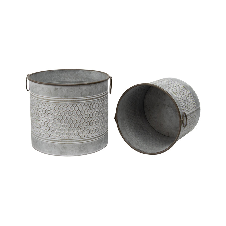 Willow &amp; Silk Nested 34cm/28cm Set of 2 Metal Storage Bucket/Pot Planters