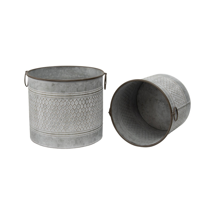 Willow &amp; Silk Nested 34cm/28cm Set of 2 Metal Storage Bucket/Pot Planters