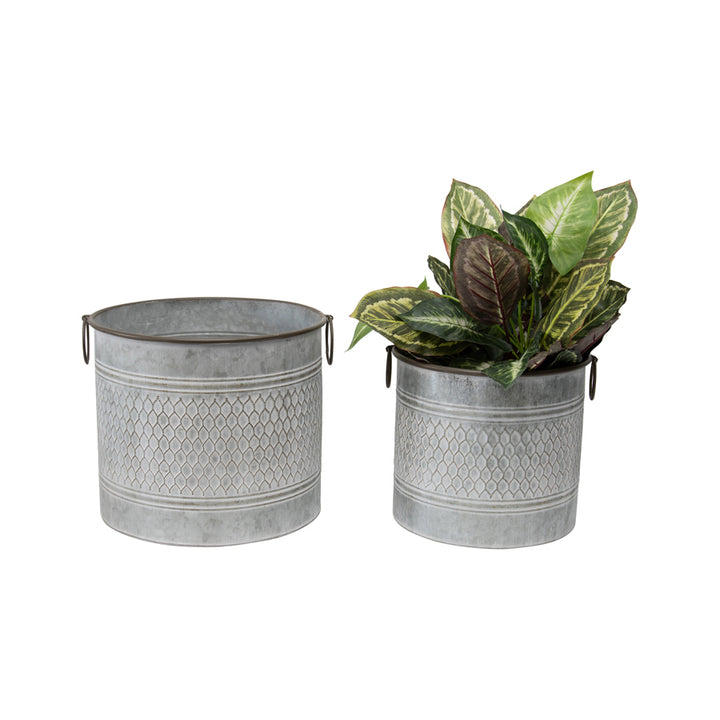 Willow &amp; Silk Nested 34cm/28cm Set of 2 Metal Storage Bucket/Pot Planters