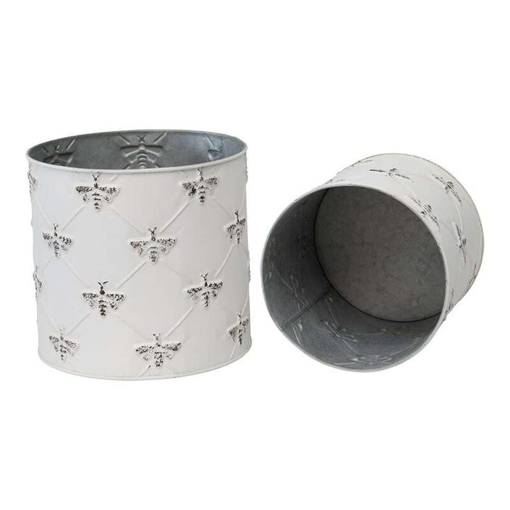 Willow &amp; Silk Nested 21cm/18cm Set of 2 Round Metal Honey Bee Pot/Planters