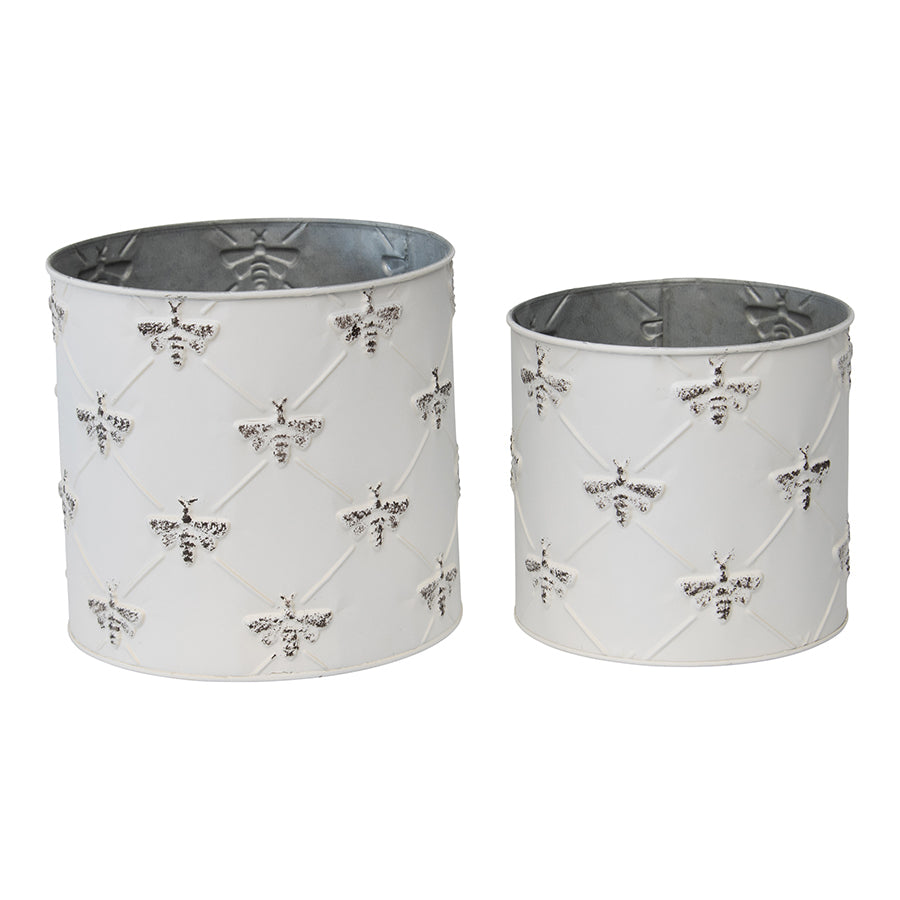 Willow &amp; Silk Nested 21cm/18cm Set of 2 Round Metal Honey Bee Pot/Planters