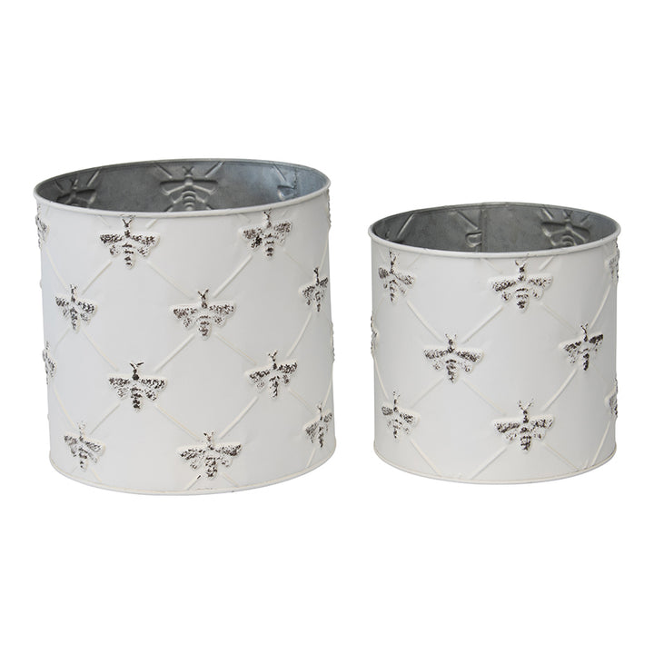 Willow &amp; Silk Nested 21cm/18cm Set of 2 Round Metal Honey Bee Pot/Planters