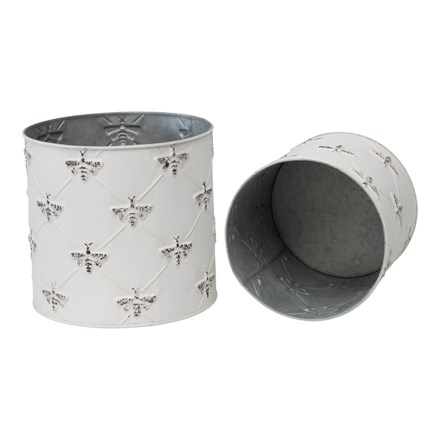 Willow &amp; Silk Nested 21cm/18cm Set of 2 Round Metal Honey Bee Pot/Planters