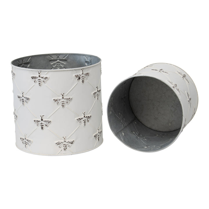 Willow &amp; Silk Nested 21cm/18cm Set of 2 Round Metal Honey Bee Pot/Planters