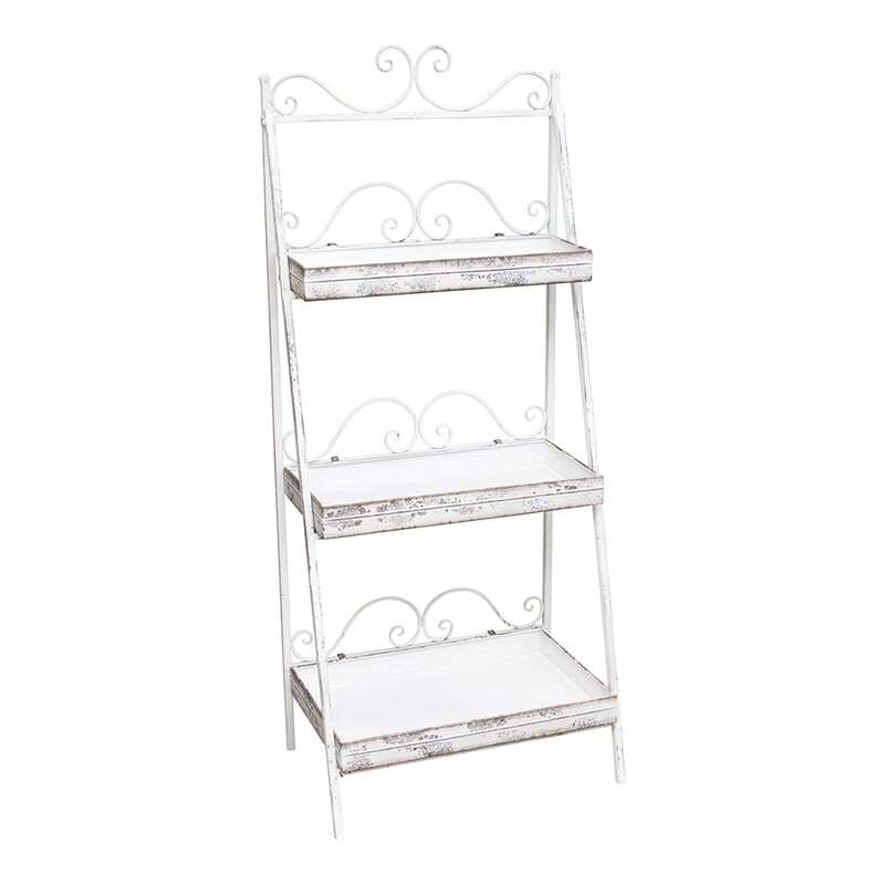 Willow &amp; Silk 118cm White Zinc 3-Tier Shelf Garden Pot/Planter Stand