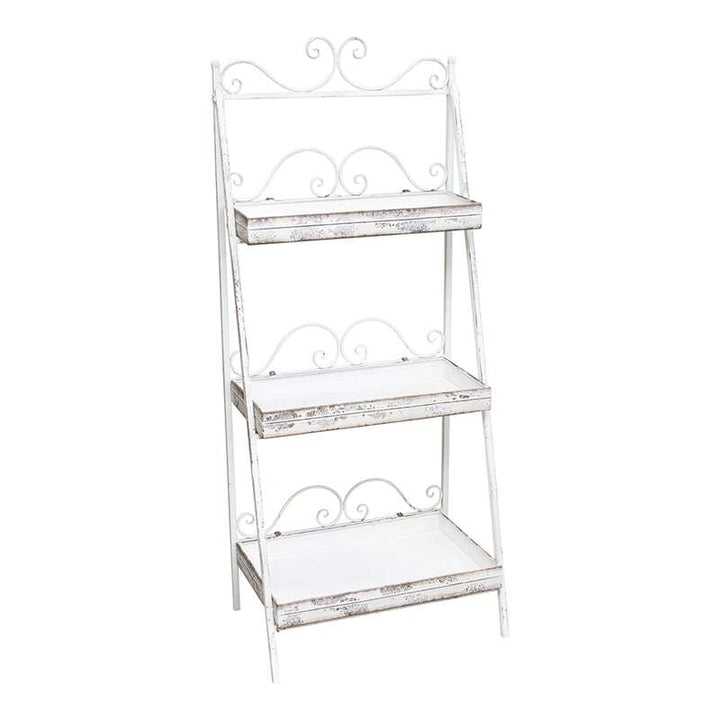 Willow &amp; Silk 118cm White Zinc 3-Tier Shelf Garden Pot/Planter Stand