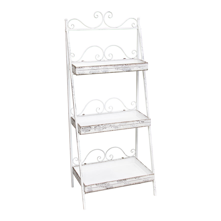 Willow &amp; Silk 118cm White Zinc 3-Tier Shelf Garden Pot/Planter Stand