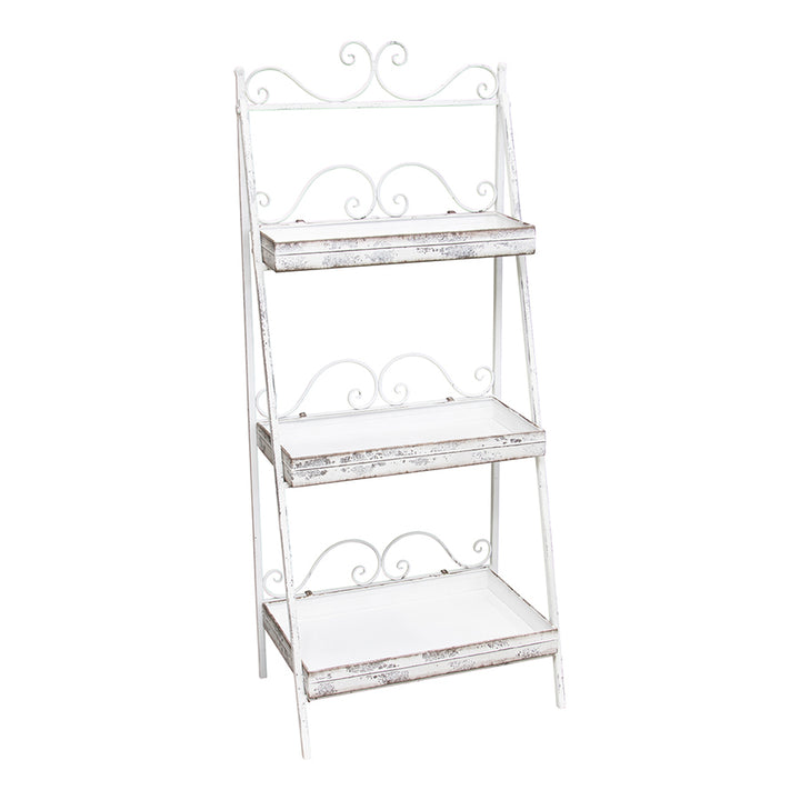 Willow &amp; Silk 118cm White Zinc 3-Tier Shelf Garden Pot/Planter Stand