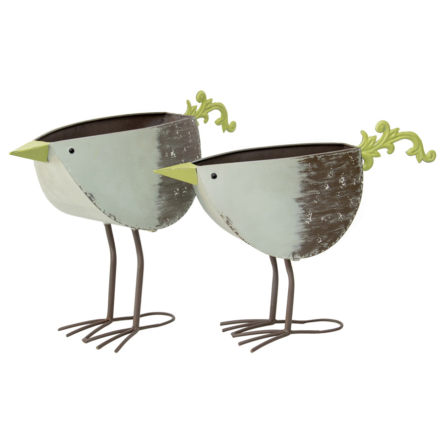 Willow &amp; Silk 49.5cm/45cm Set of 2 Birds Garden Pot/Planters