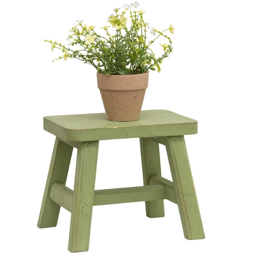 Willow &amp; Silk Milking Stool Wooden Cow 27x22x23cm Distressed Green