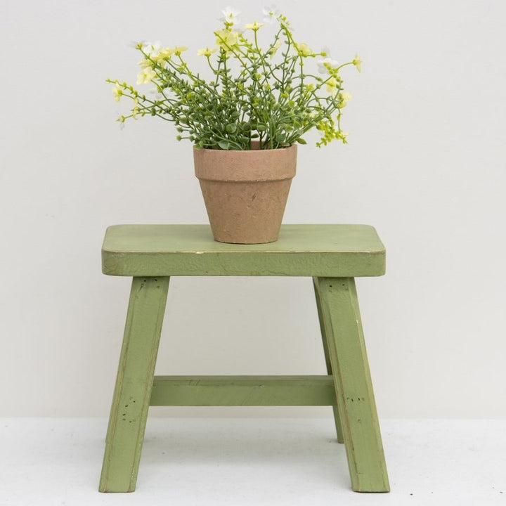 Willow &amp; Silk Milking Stool Wooden Cow 27x22x23cm Distressed Green