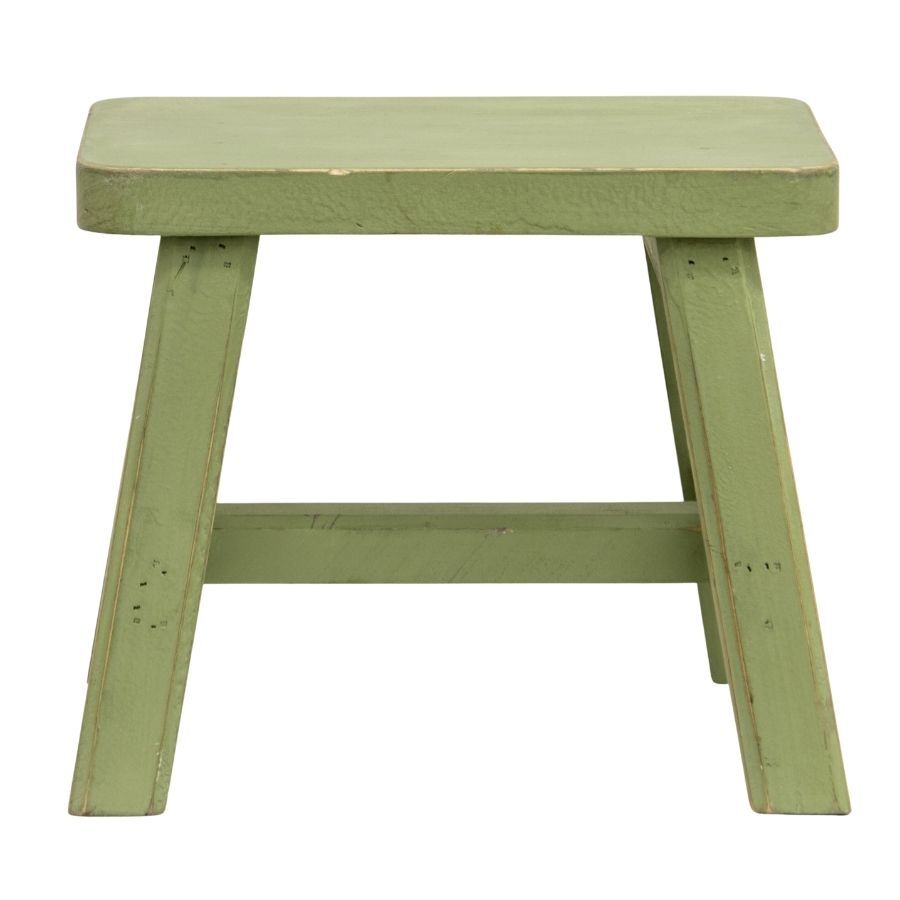 Willow &amp; Silk Milking Stool Wooden Cow 27x22x23cm Distressed Green