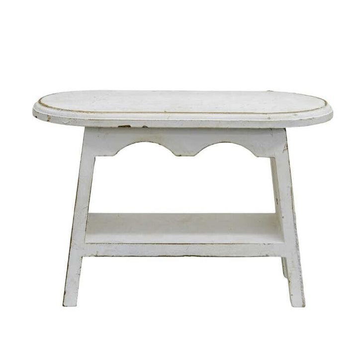 Willow &amp; Silk Milking Stool Wooden Cow Side Table 32cm Distressed White W/Shelf