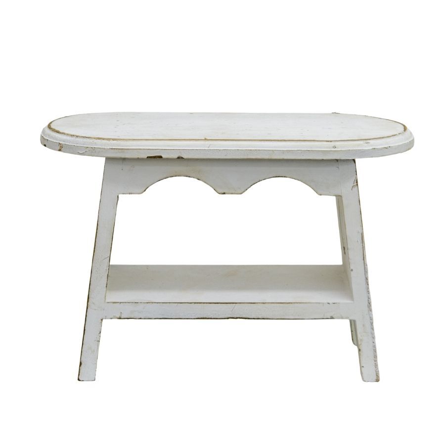 Willow &amp; Silk Milking Stool Wooden Cow Side Table 32cm Distressed White W/Shelf