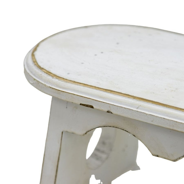 Willow &amp; Silk Milking Stool Wooden Cow Side Table 32cm Distressed White W/Shelf
