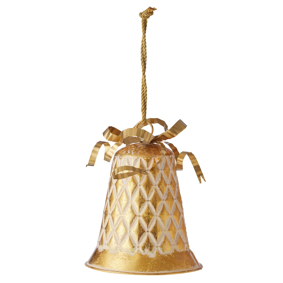 Willow &amp; Silk S/2 Nested Christmas Bells w/Ribbon Top &amp; Rope Hanger L19*H23-43/L14*H18-38cm