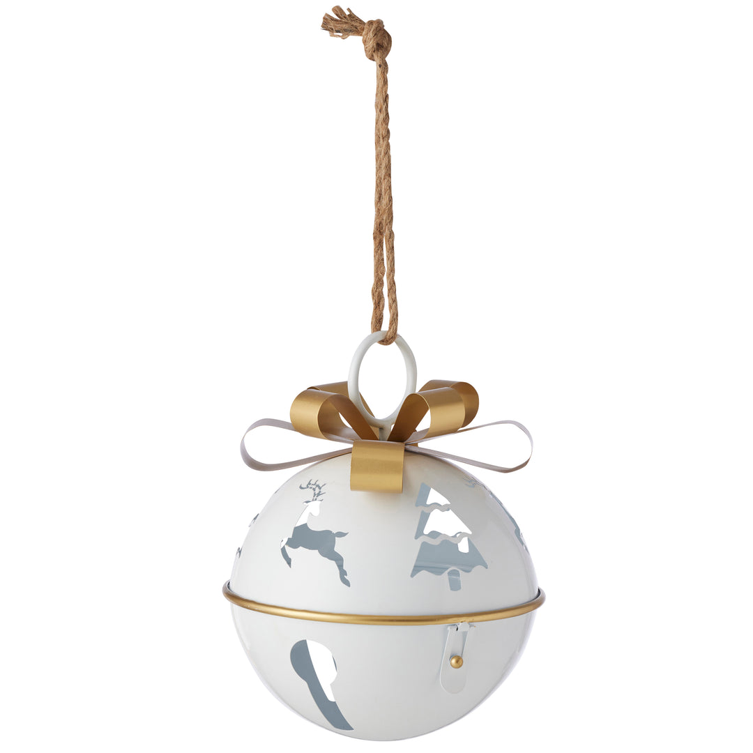 Willow &amp; Silk White Hanging Christmas Bauble w/Reindeer on Rope L25*H32cm