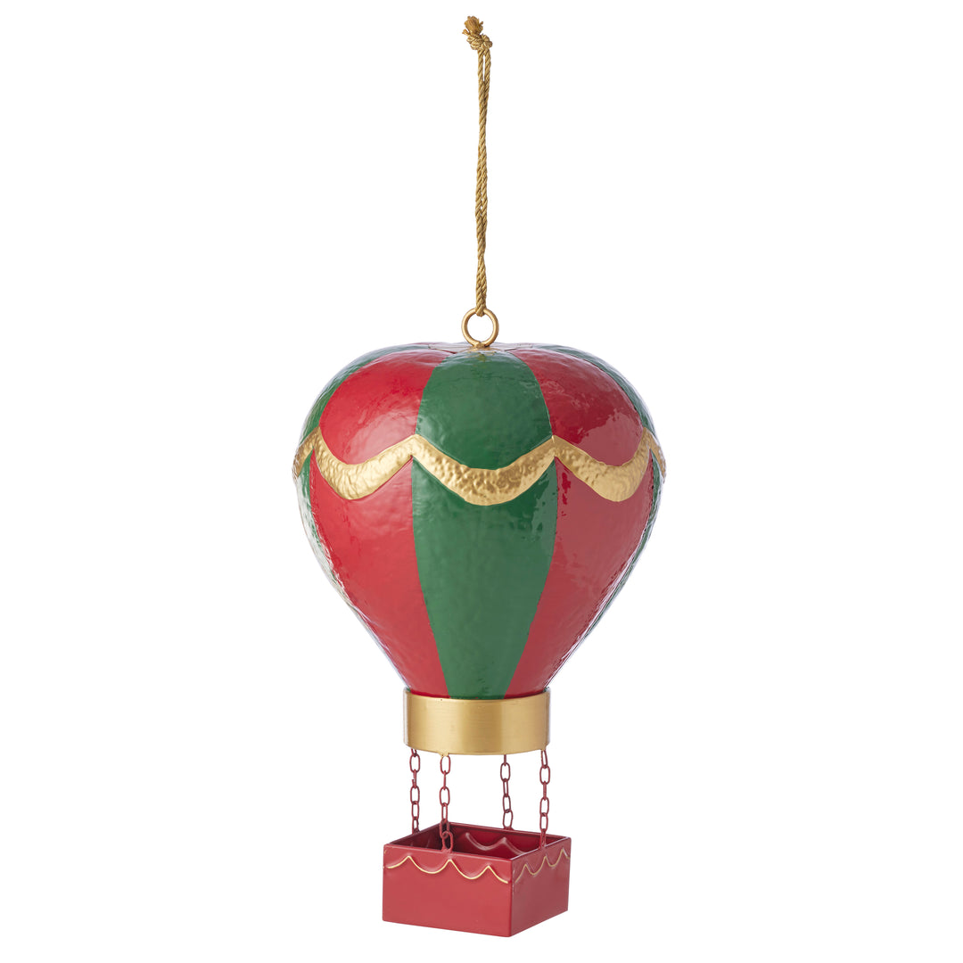 Willow &amp; Silk Christmas Red/Grn/Gold Hanging Hot Air Balloon on Rope L29.5*H49-H65cm