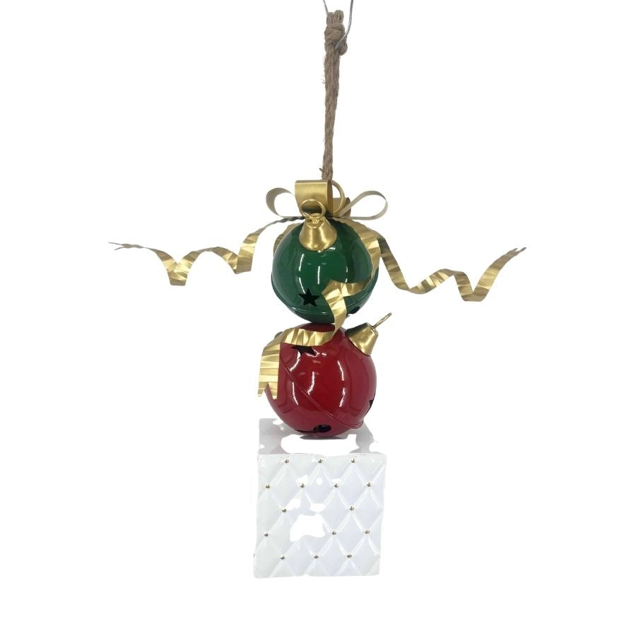Willow &amp; Silk Hanging Christmas Box &amp; Baubles on Rope L13*W13*H39cm