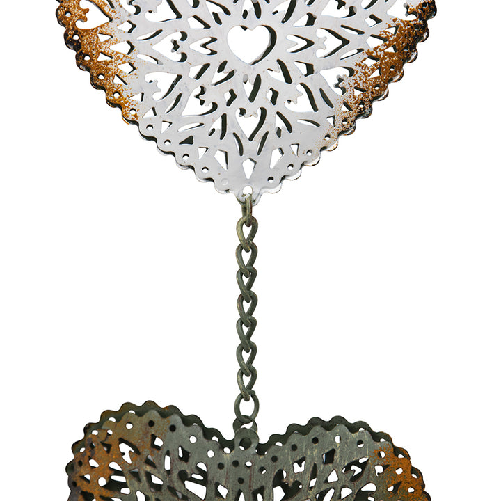 Willow &amp; Silk Hanging 87cm Antique 3 Hearts Metal Bell Chime
