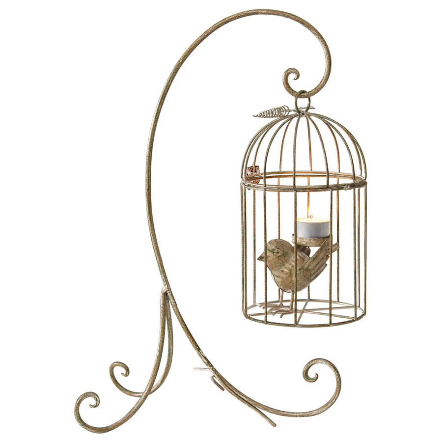 Willow &amp; Silk 42cm Bird In Cage Luxury Candle Holder w/Stand