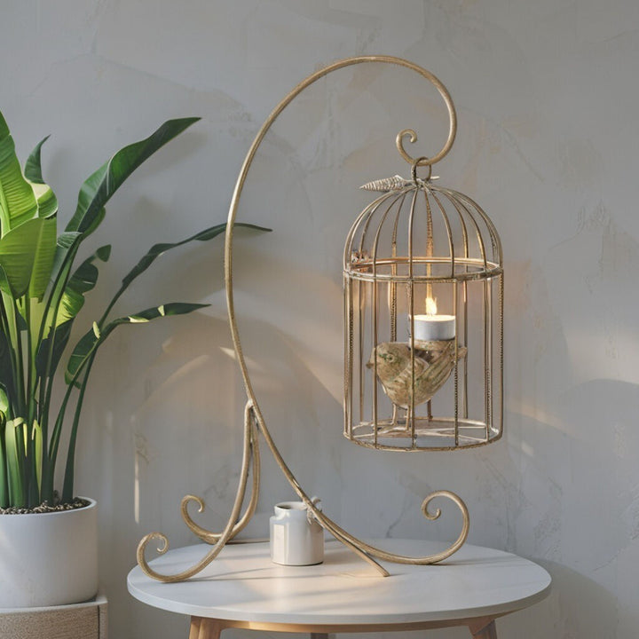 Willow &amp; Silk 42cm Bird In Cage Luxury Candle Holder w/Stand