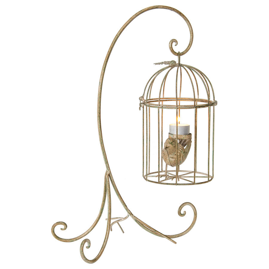 Willow &amp; Silk 42cm Bird In Cage Luxury Candle Holder w/Stand