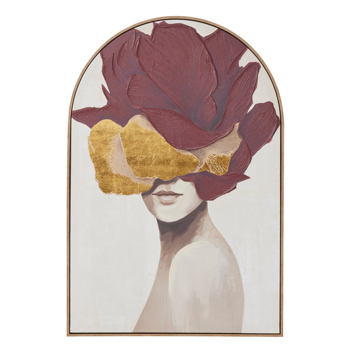 Willow &amp; Silk Woman with Red &amp; Gold Floral Headpiece Arch Wall Art 82.6*122.6
