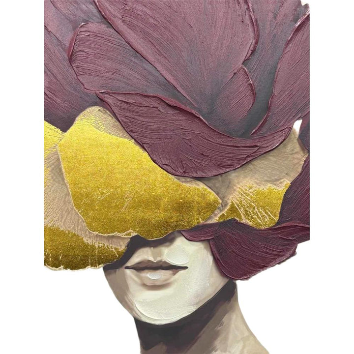 Willow &amp; Silk Woman with Red &amp; Gold Floral Headpiece Arch Wall Art 82.6*122.6