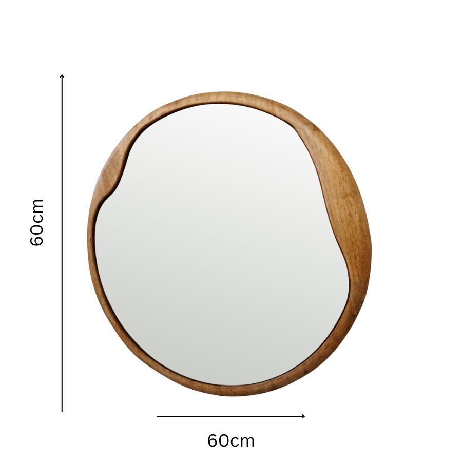 Willow &amp; Silk Wall Mirror Asymmetric Round Wood-Framed 60cm - Natural