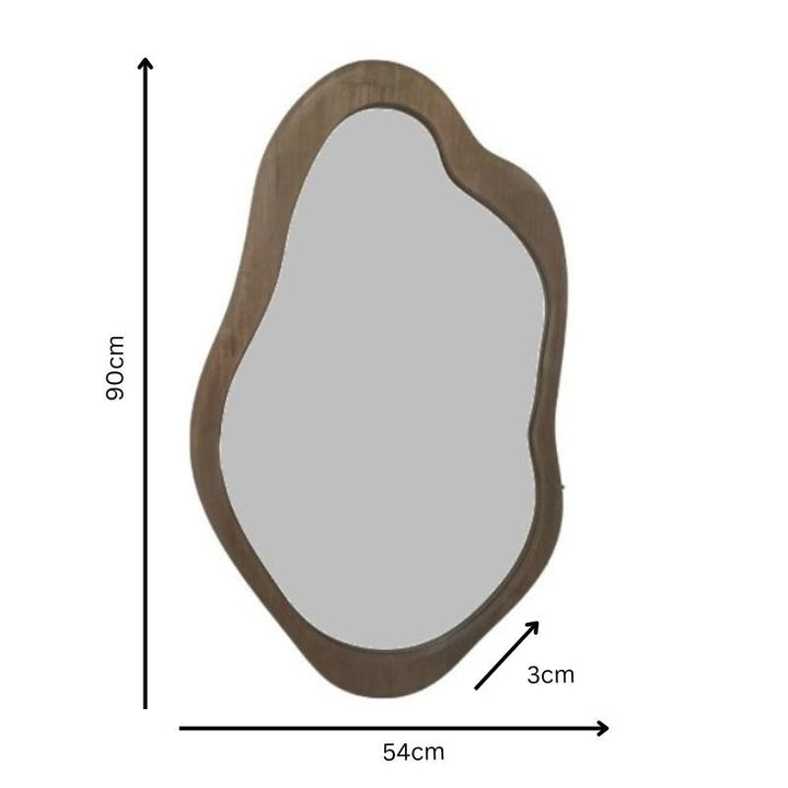 Willow &amp; Silk Wall Mirror Mid Century Asymmetric Wood-Framed 90cm - Natural