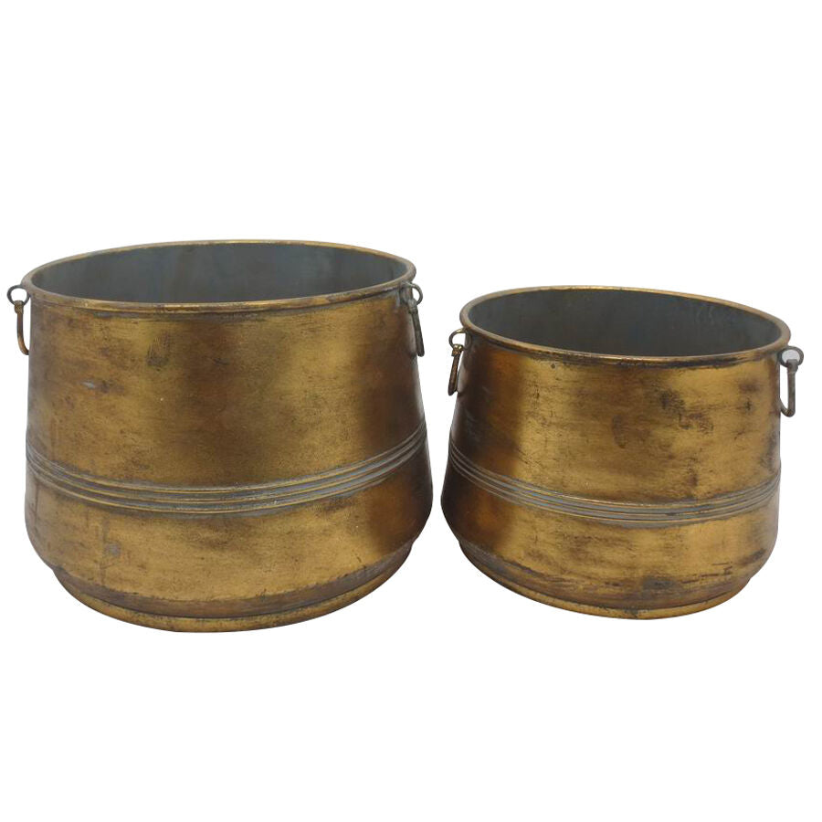 Willow &amp; Silk Metal Planters Vintage Bucket - Set/2 - Bronze Finish 36cm / 30cm
