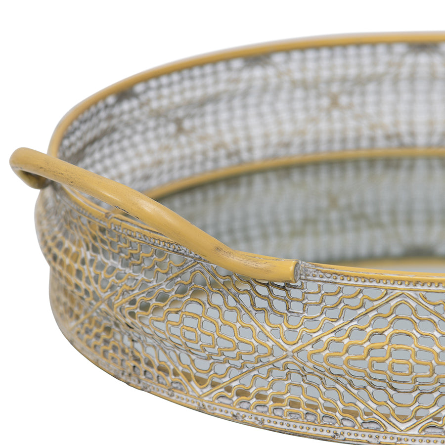 Willow &amp; Silk Nested Round Mirror Tray w/Handles Set of 2