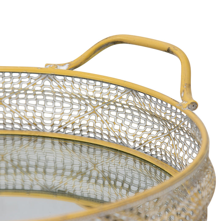 Willow &amp; Silk Nested Round Mirror Tray w/Handles Set of 2
