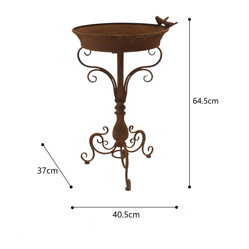 Willow &amp; Silk Metal 64.5cm Rust Pressed Garden Bird Bath On Stand