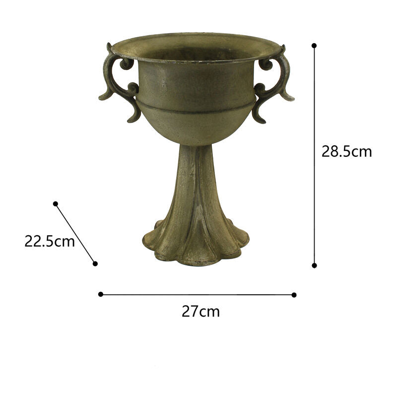 Willow &amp; Silk Metal 28.5cm Distressed Green Urn On Petal stand w/ Handles