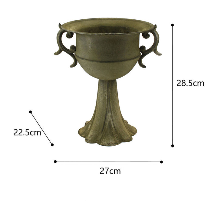 Willow &amp; Silk Metal 28.5cm Distressed Green Urn On Petal stand w/ Handles
