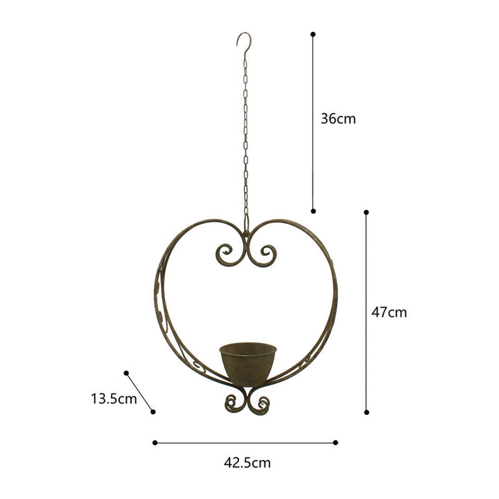 Willow &amp; Silk Heart Shaped Hanging Ornament Metal 83cm Antique Green