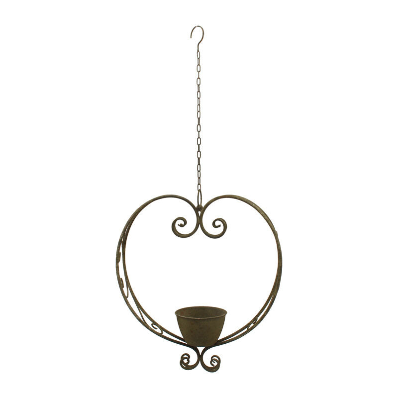 Willow &amp; Silk Heart Shaped Hanging Ornament Metal 83cm Antique Green
