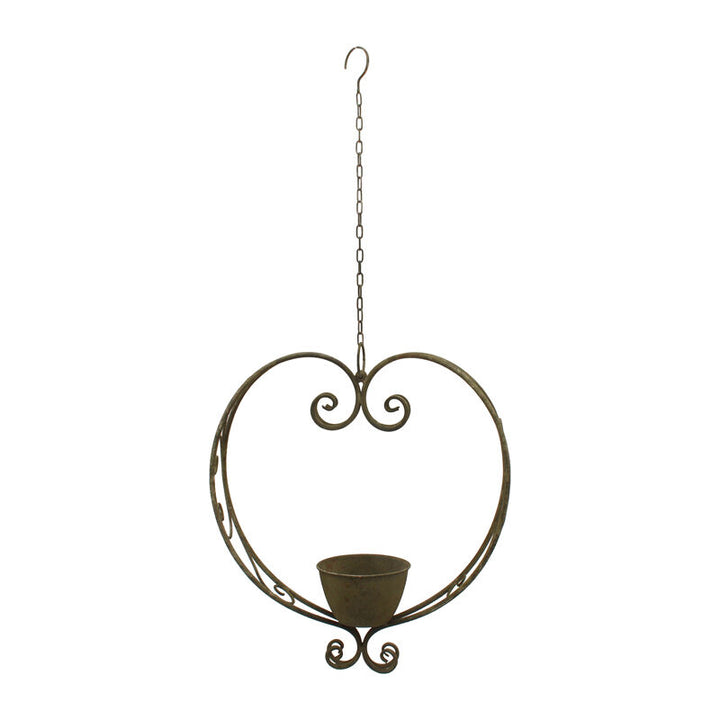 Willow &amp; Silk Heart Shaped Hanging Ornament Metal 83cm Antique Green
