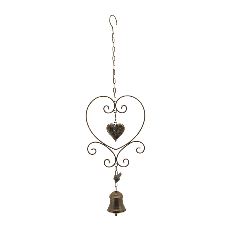 Willow &amp; Silk Metal 82cm Hanging Hearts w/Bird Wind Chimes/ Witch Bell