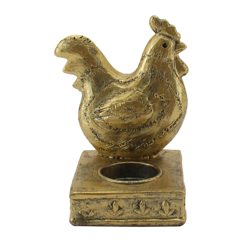 Willow &amp; Silk Tealight Candle Holder Rooster Resin 14cm Antique Gold
