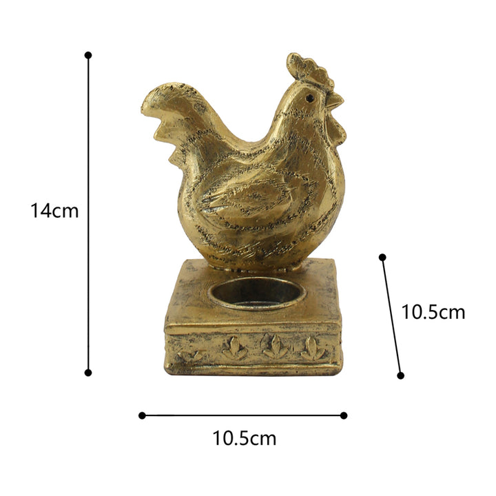 Willow &amp; Silk Tealight Candle Holder Rooster Resin 14cm Antique Gold