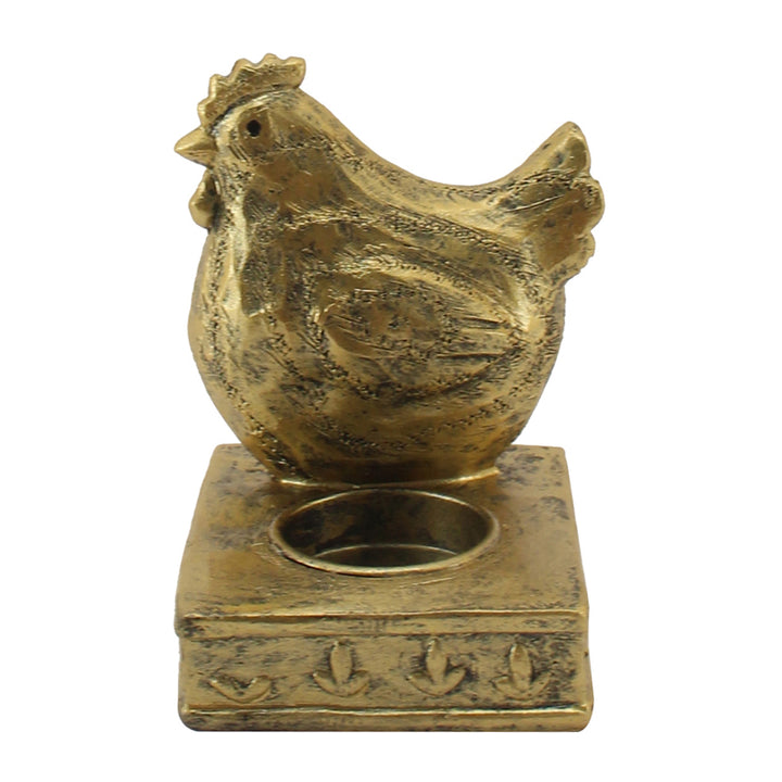 Willow &amp; Silk Tealight Candle Holder Chook Resin 11.5cm Antique Gold