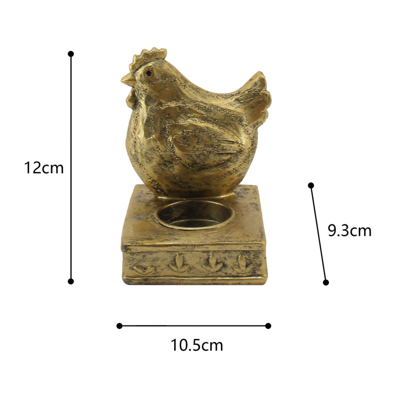 Willow &amp; Silk Tealight Candle Holder Chook Resin 11.5cm Antique Gold