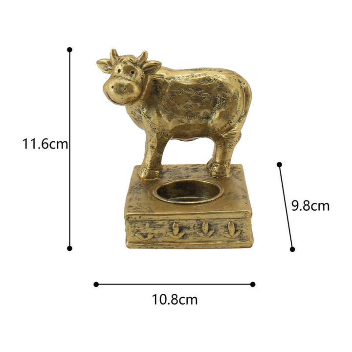 Willow &amp; Silk Tealight Candle Holder Cow Resin 11.5cm Antique Gold